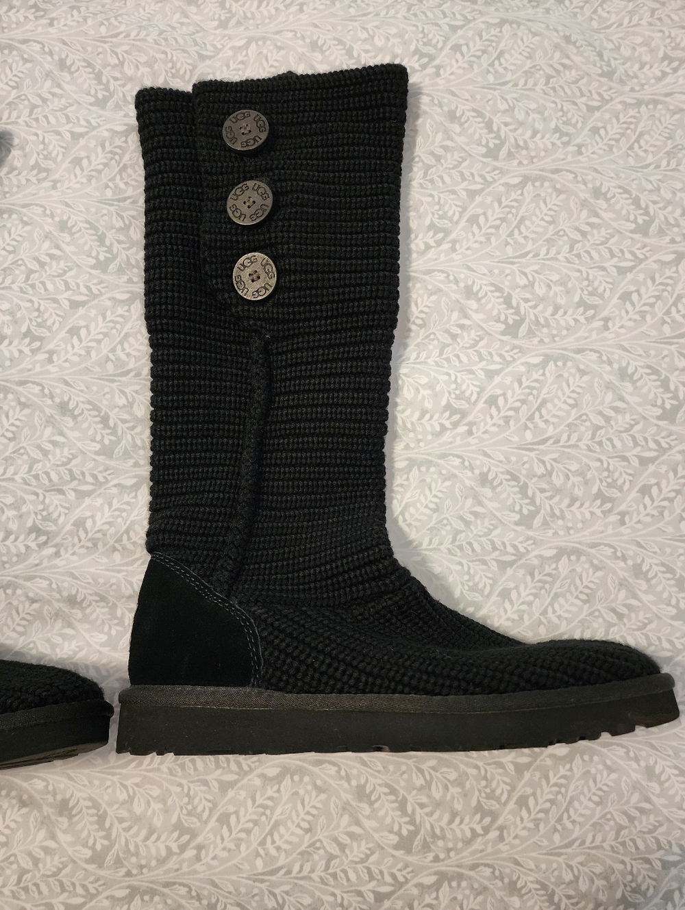NWOB Women's UGG Australia Black Classic Cardy Knit Tall Boots, Size 10 - Picture 9 of 15
